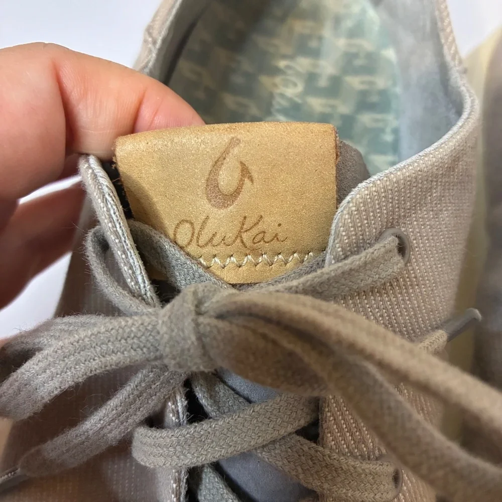 OluKai Ki'ihele Li Womens 9.5 Shoes Gray Tan Textile Lace Up Low Sneakers Casual